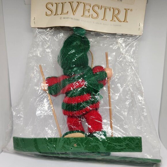 Silvestri Wooden Skier Ornament New in Package Vintage Christmas - Picture 2 of 2